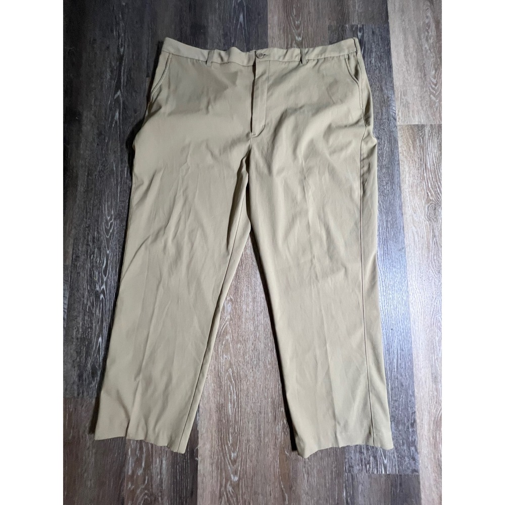 Roundtree Yorke Performance Pants Mens 46x32 Khaki Tan Stretch Chinos 4370